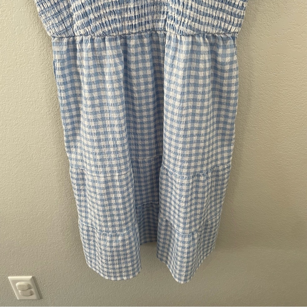 Chloe + Rene Blue/White Gingham Smocked Sundress Large Flutter Sleeve Dress - Picture 5 of 10